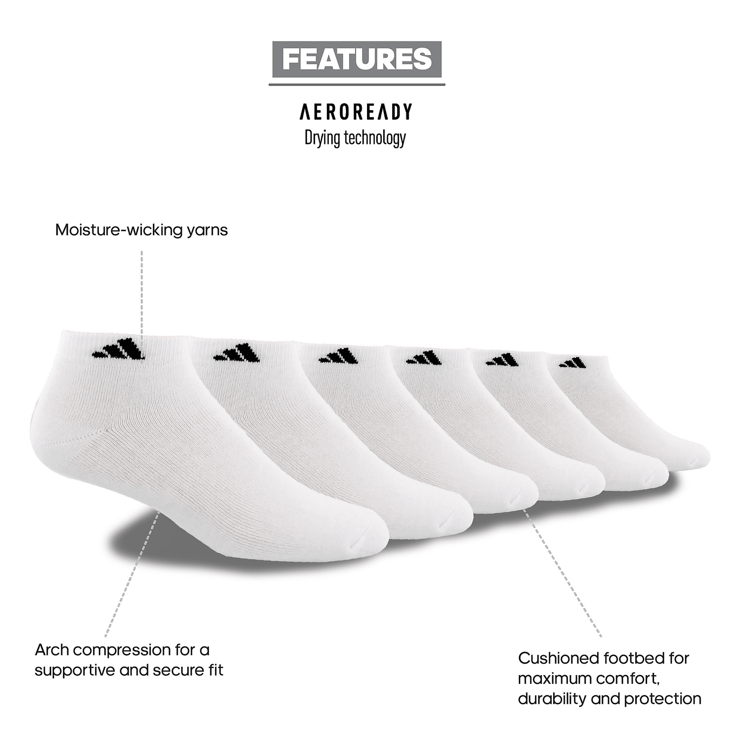 adidas Men's Athletic Cushioned Low Cut Socks 6-Pack Unisex Accessories Socks