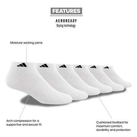 adidas Men's Athletic Cushioned Low Cut Socks 6-Pack Unisex Accessories Socks