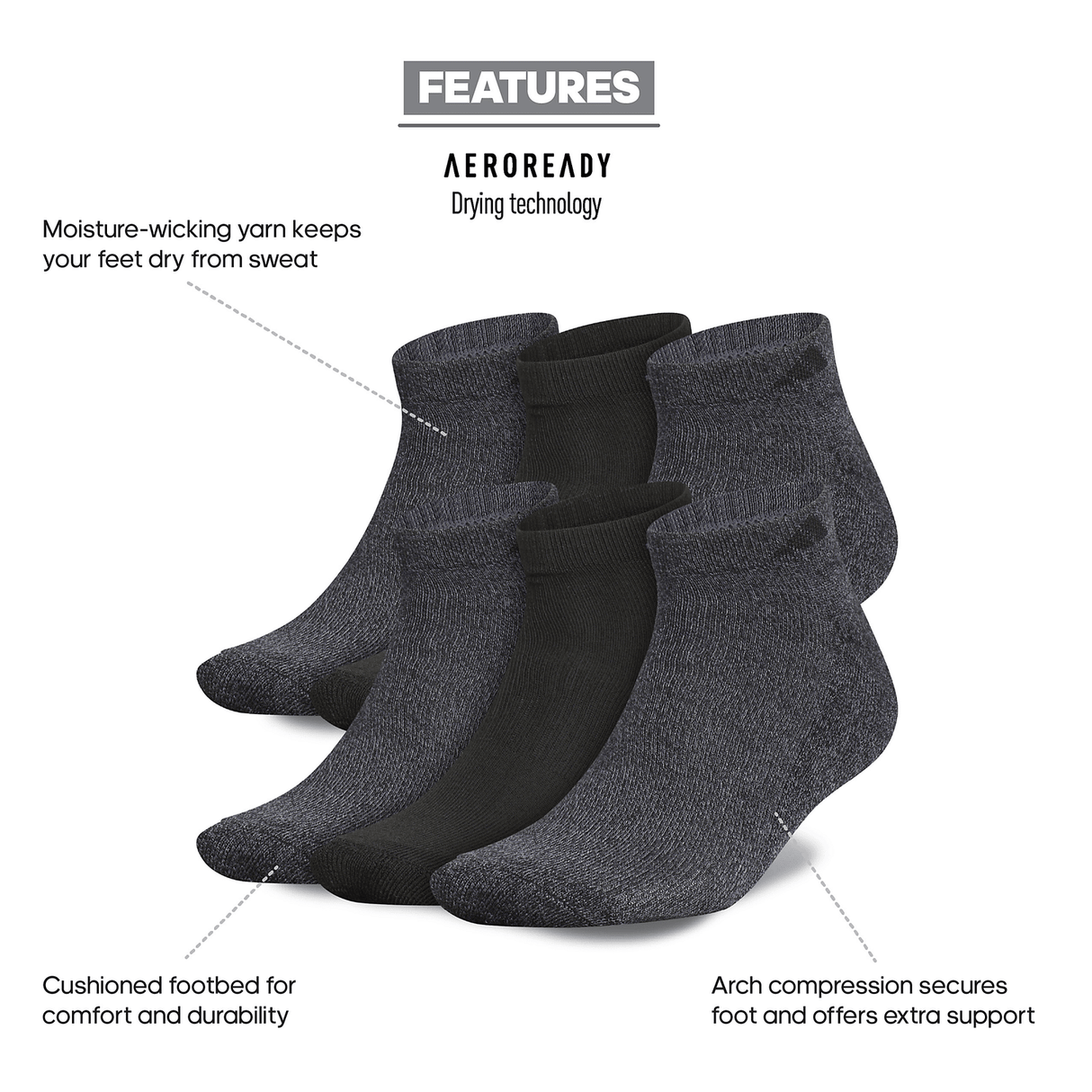 adidas Men's Athletic Cushioned Low Cut Socks 6-Pack Unisex Accessories Socks