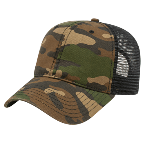 Cap America Woodland Camo with Washed Mesh Back Cap Unisex Accessories Hats & Caps