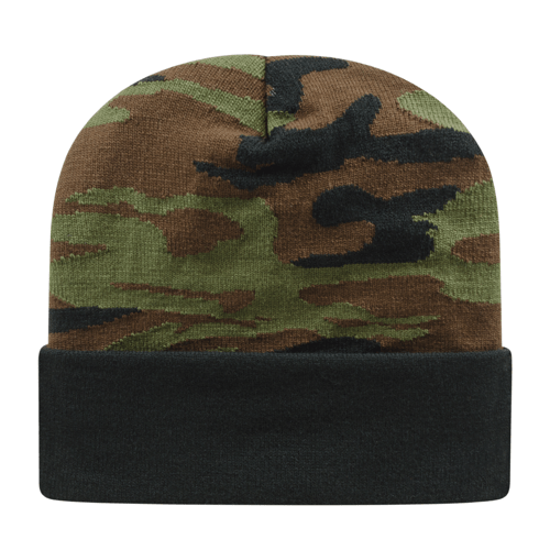 Cap America RKWC12 Woodland Camouflage Knit Cap with Solid Color Cuff Unisex Accessories Hats & Caps