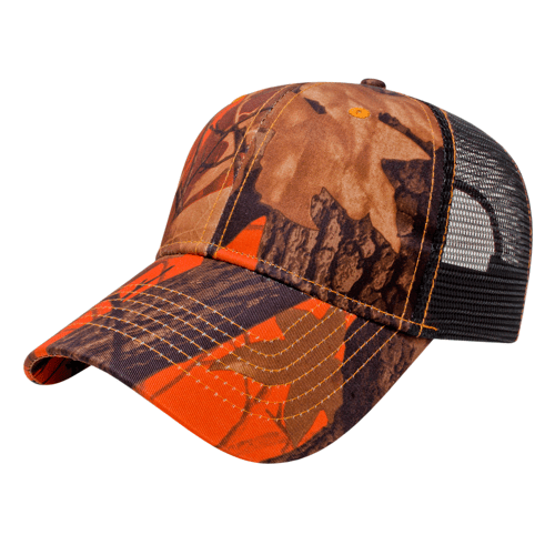 Cap America Orange Ridge Camo with Black Trucker Mesh Cap Unisex Accessories Hats & Caps