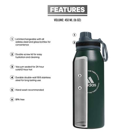 adidas Steel 1L Metal Water Bottle Unisex Accessories Health & Wellness