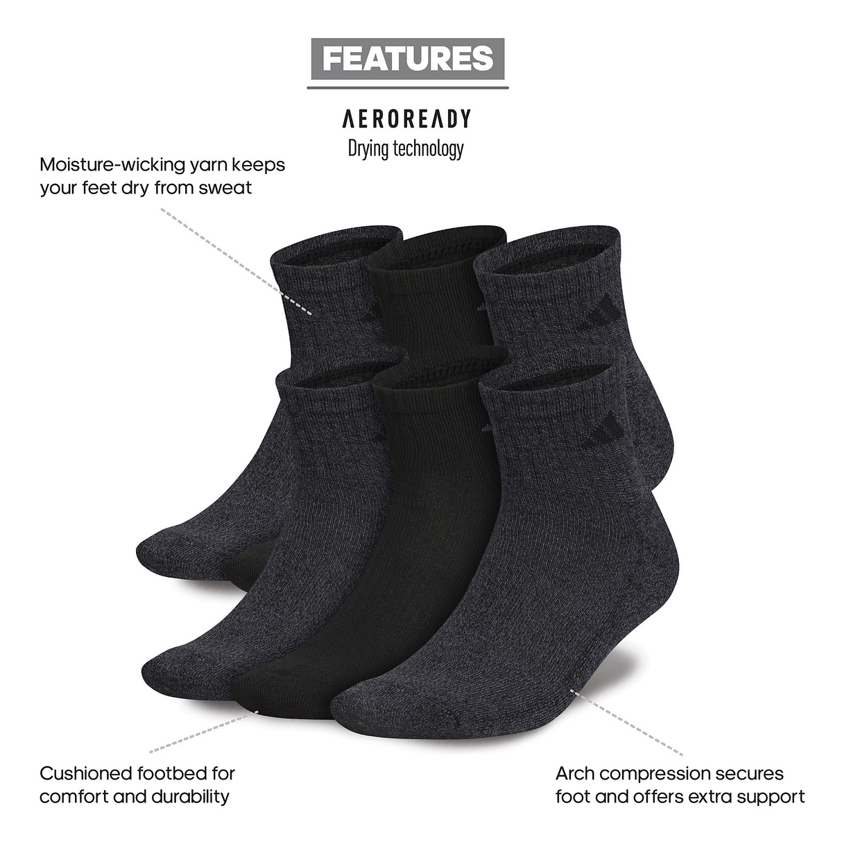 adidas Men's Athletic Cushioned Quarter Socks (3-Pairs)-2