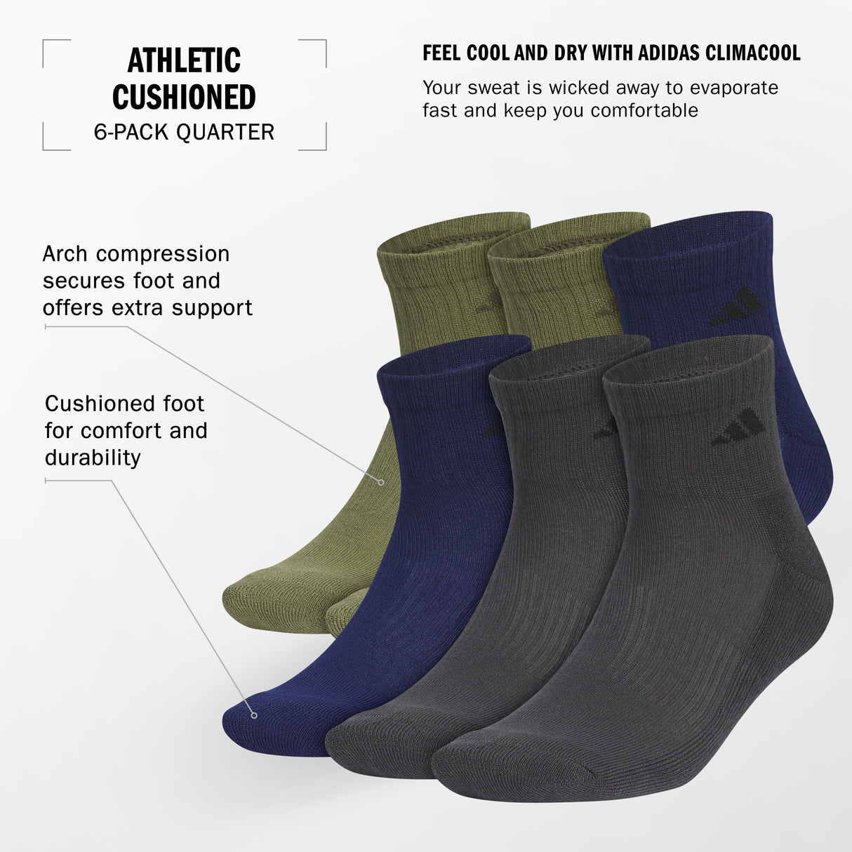 adidas Men's Athletic Cushioned Quarter Socks (3-Pairs)-2