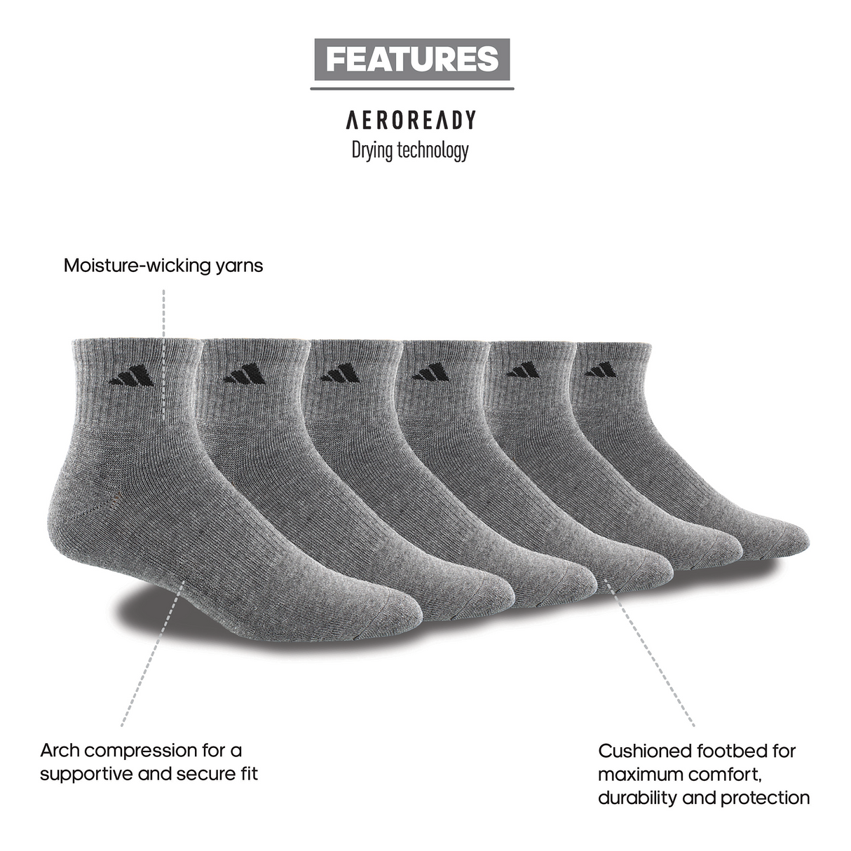 adidas Men's Athletic Cushioned Quarter Socks (3-Pairs)-2