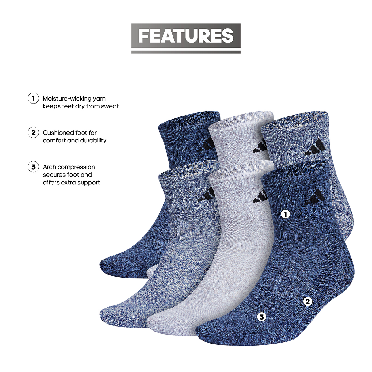 adidas Men's Athletic Cushioned Quarter Socks (3-Pairs)-2