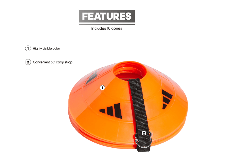 adidas Soccer 2.0 Field Cones 10-Pack Soccer Field Equipment All