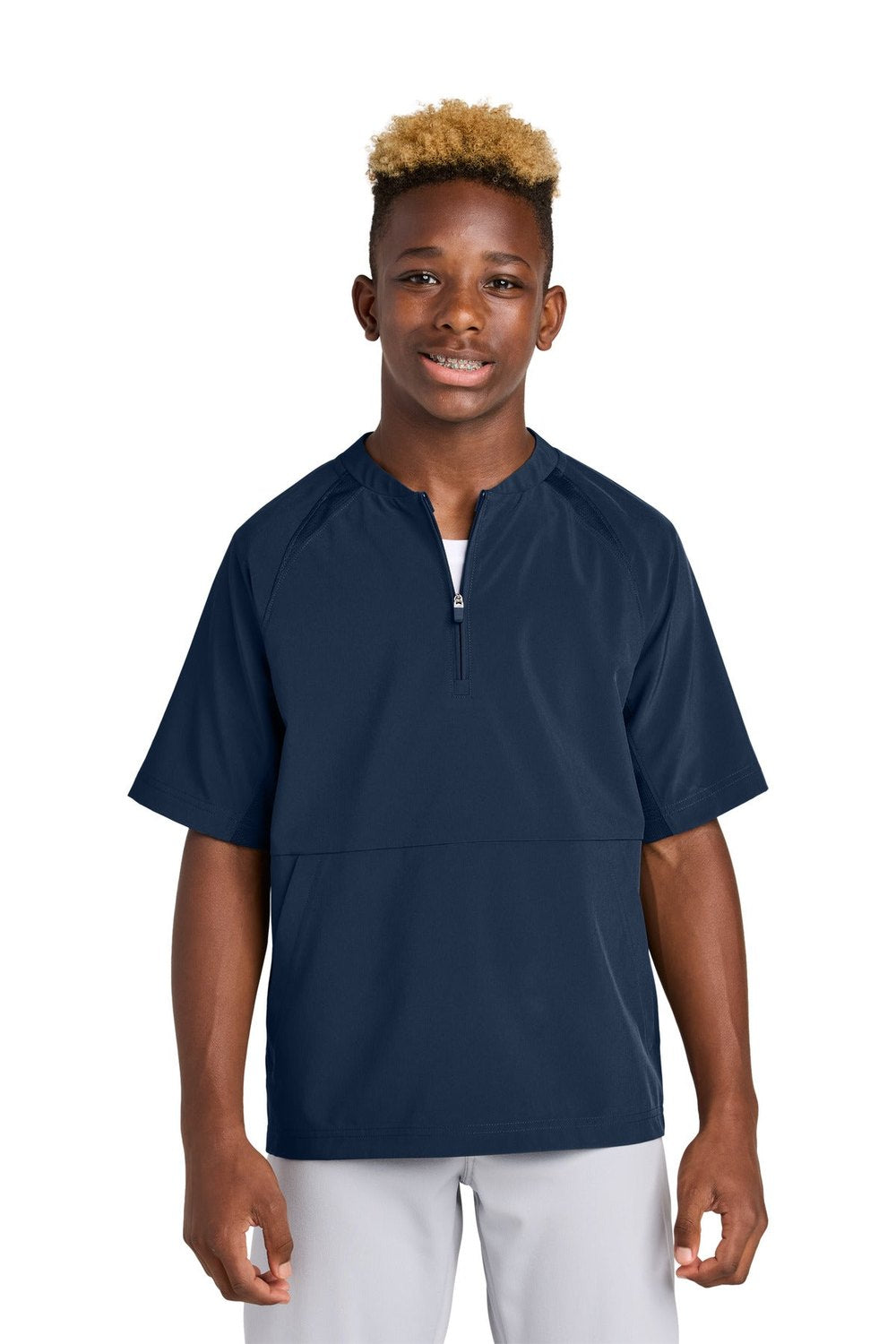 Sport-Tek Youth Repeat 1/2-Zip Short Sleeve Jacket YJST489 Youth Apparel Jackets & Vests