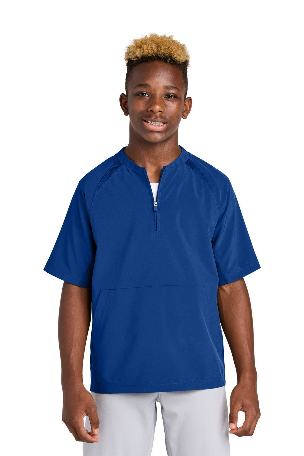 Sport-Tek Youth Repeat 1/2-Zip Short Sleeve Jacket YJST489 Youth Apparel Jackets & Vests