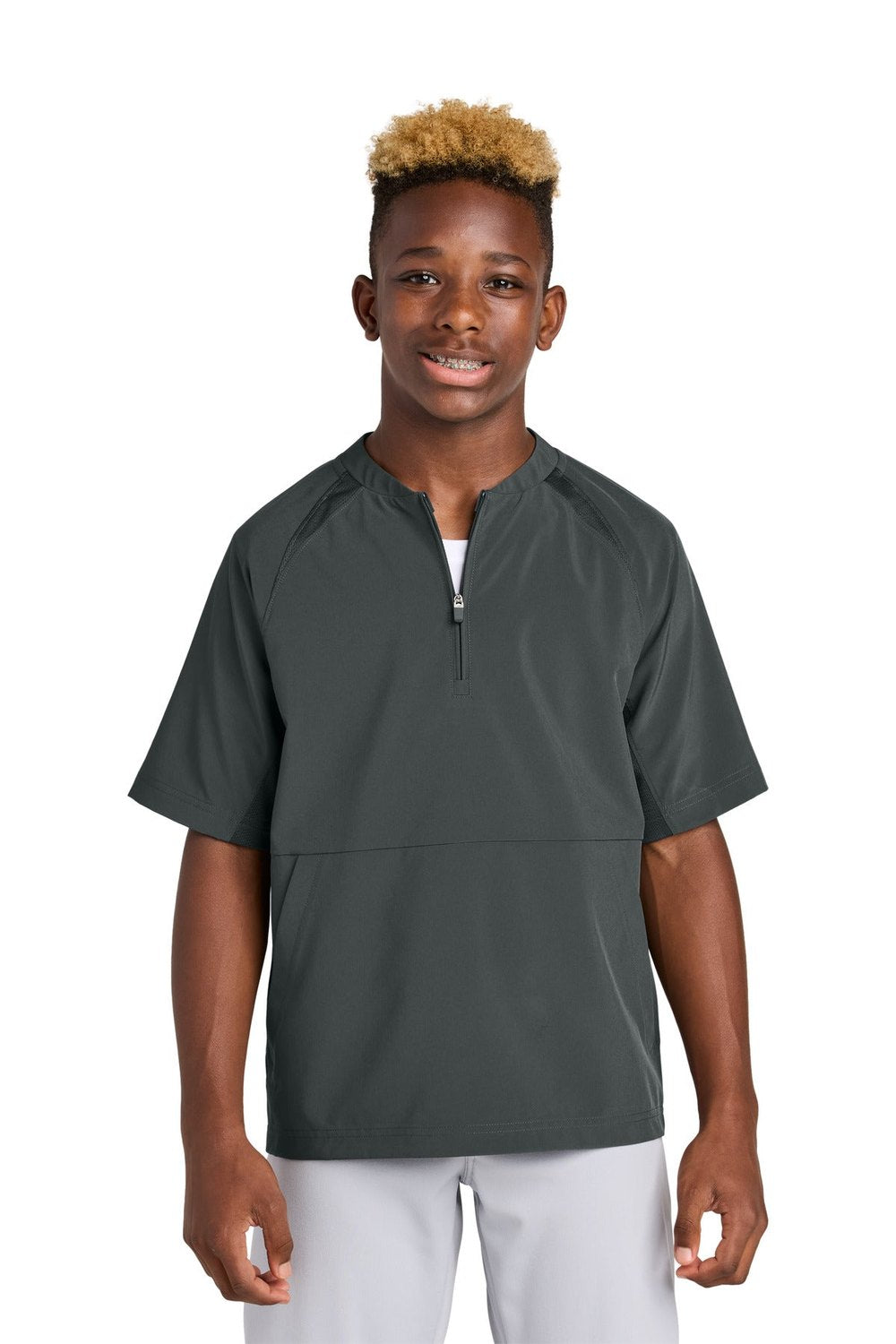 Sport-Tek Youth Repeat 1/2-Zip Short Sleeve Jacket YJST489 Youth Apparel Jackets & Vests