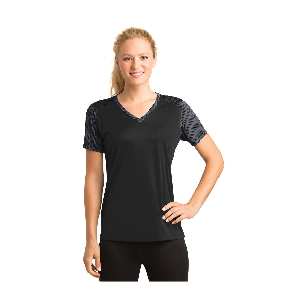 Sport-Tek Women's CamoHex Colorblock V-Neck Tee