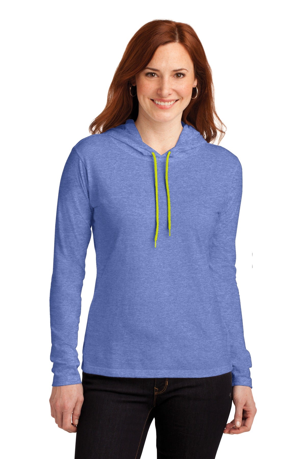 Anvil Women's 100% Combed Ring Spun Cotton Long Sleeve Hooded T-Shirt