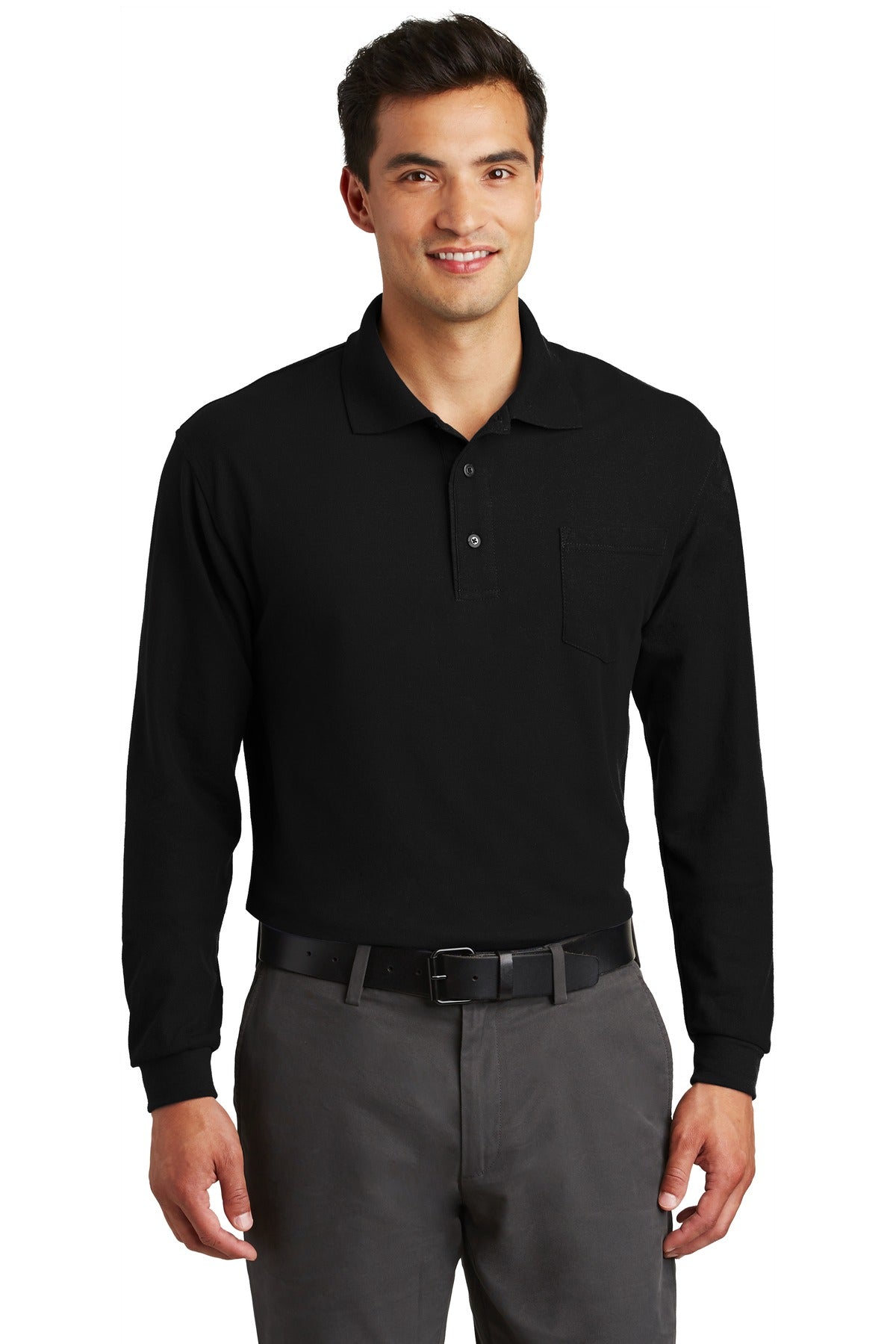 Port Authority Men's Long Sleeve Silk Touch Polo with Pocket