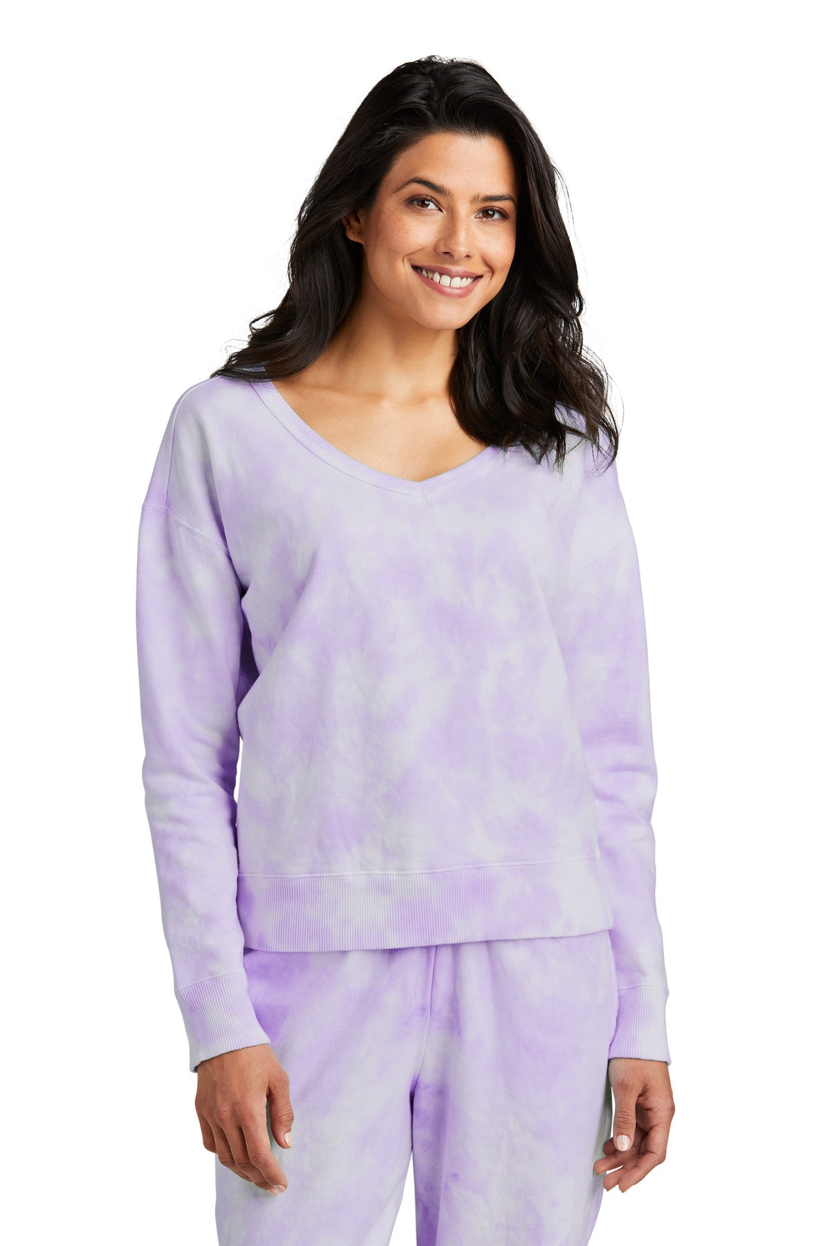Port & Co Women's Beach Wash Cloud Tie-Dye V-Neck Sweatshirt LPC140V