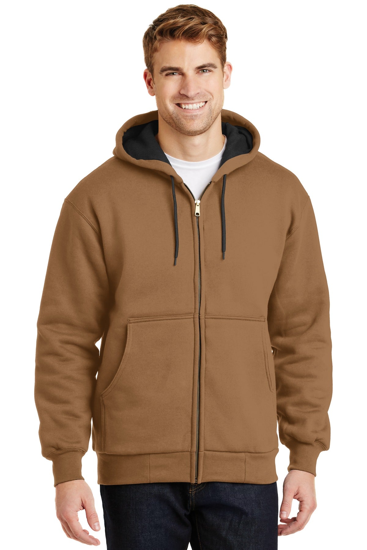CornerStone Men's Heavyweight Full-Zip Hooded Sweatshirt with Thermal Lining