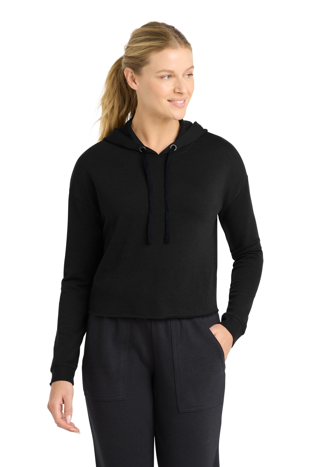 Sport-Tek Women's PosiCharge Tri-Blend Wicking Fleece Crop Hooded Pullover LST298