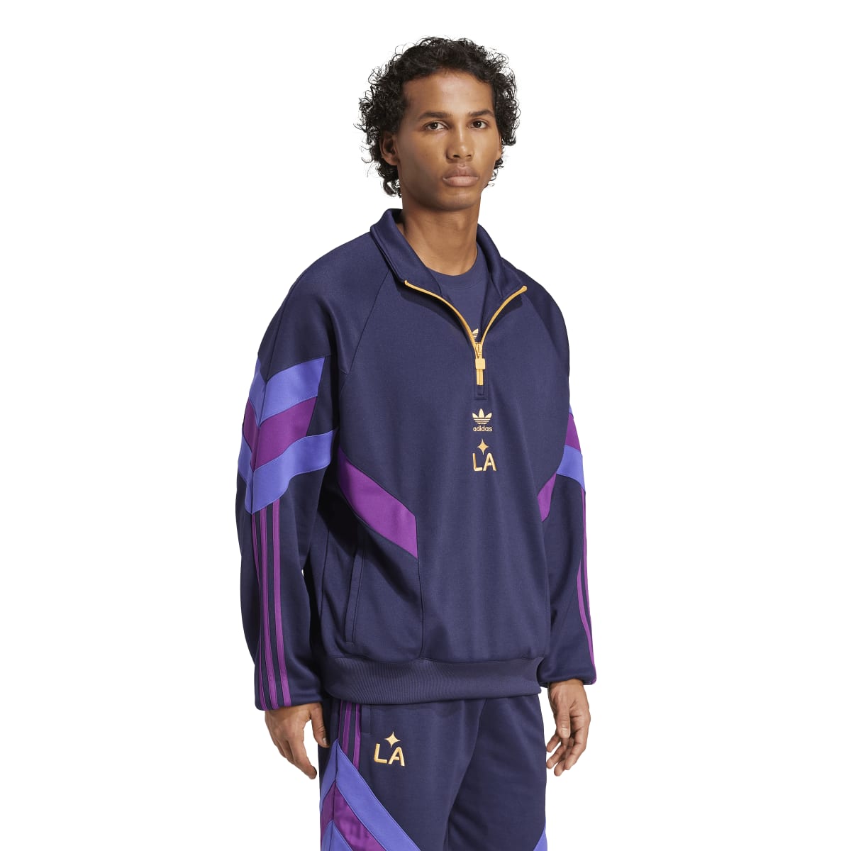 adidas Men's LA Galaxy Originals Half-Zip Crew Sweatshirt Mens Apparel Sweatshirts & Fleece