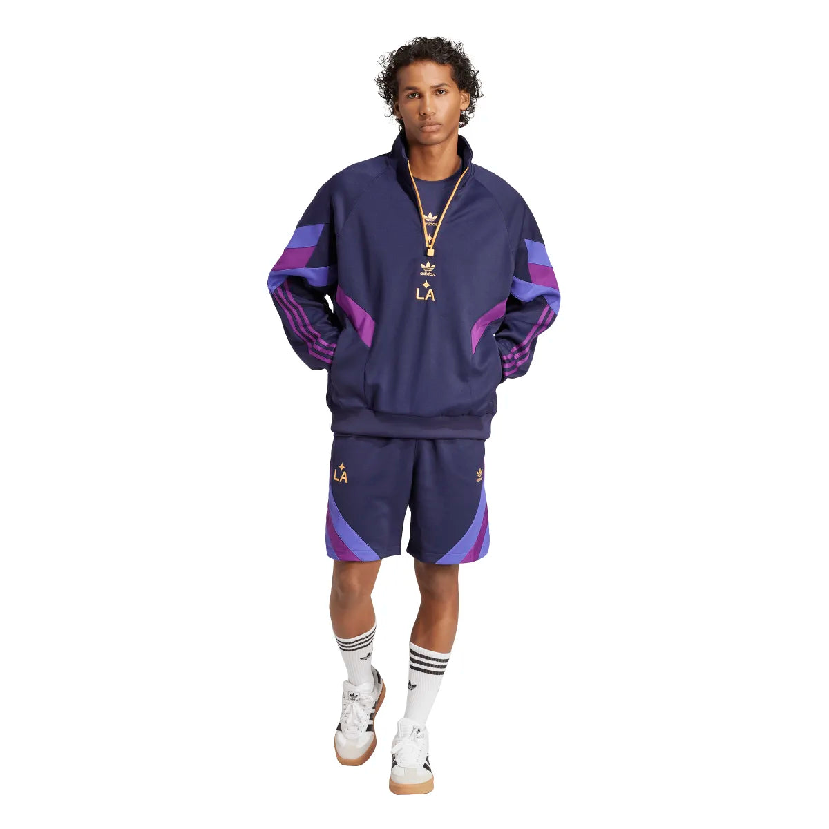 adidas Men's LA Galaxy Originals Half-Zip Crew Sweatshirt Mens Apparel Sweatshirts & Fleece