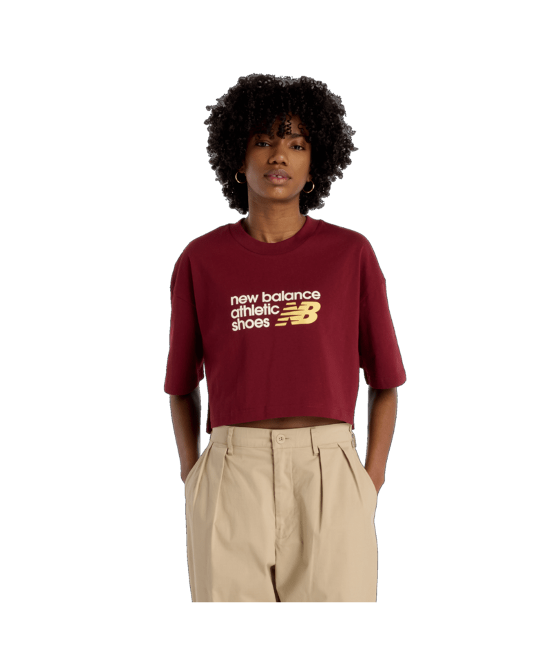New Balance Women's Athletics Premium Chest Logo Cropped T-Shirt Womens Apparel Shirts & Tops