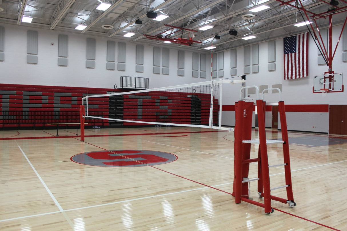 Gared Rallyline 3 1/2" OD Scholastic Telescopic One-Court Volleyball System without Sleeves and Covers Volleyball Nets & Court Equipment All