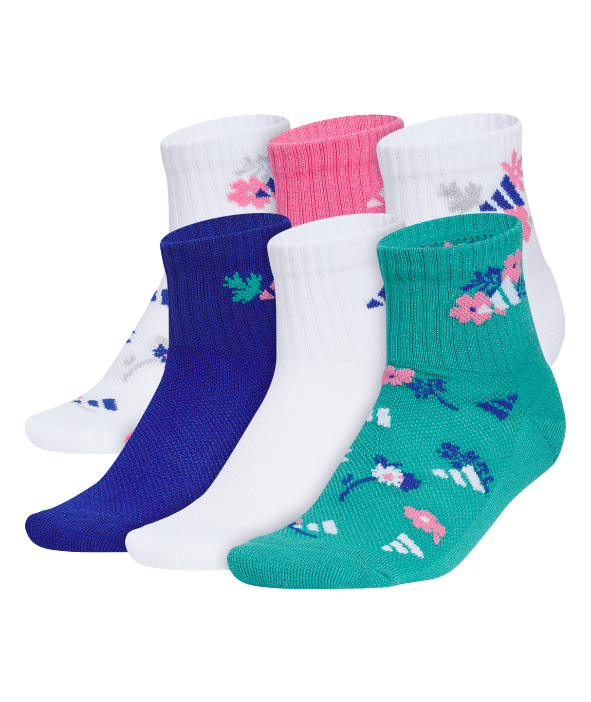 adidas Girls' Cushioned Graphic Quarter Socks 6 Pairs Unisex Accessories Socks