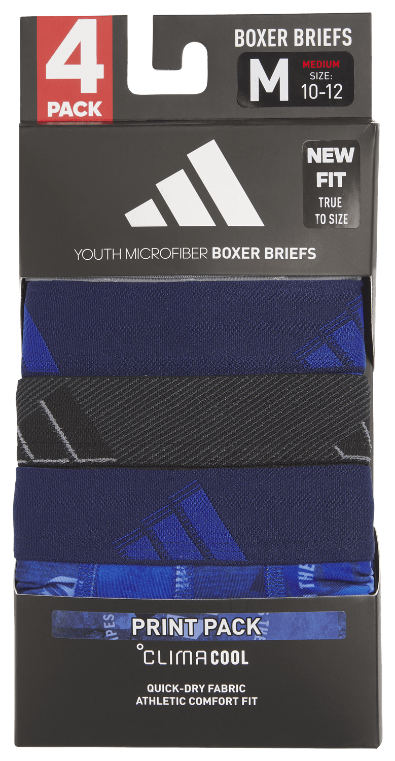 adidas Youth Microfiber Graphic 4-Pack Boxer Brief Youth Apparel Underwear & Socks