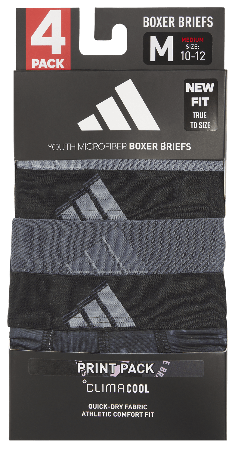 adidas Youth Microfiber Graphic 4-Pack Boxer Brief Youth Apparel Underwear & Socks
