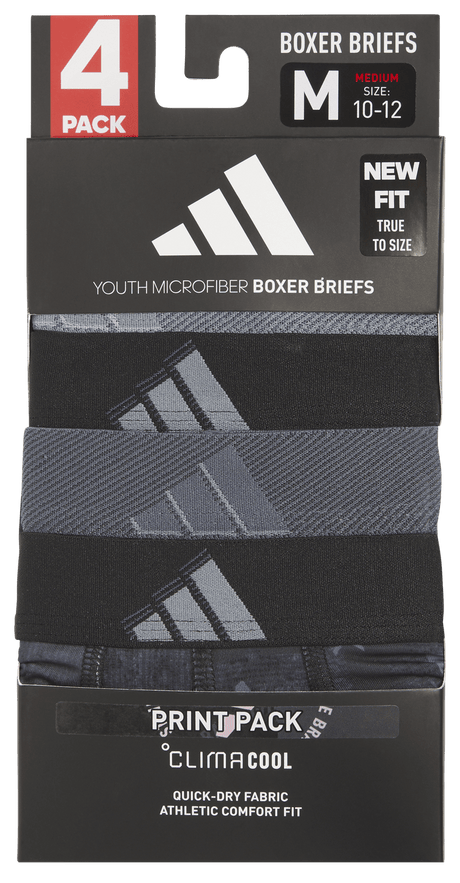 adidas Youth Microfiber Graphic 4-Pack Boxer Brief Youth Apparel Underwear & Socks