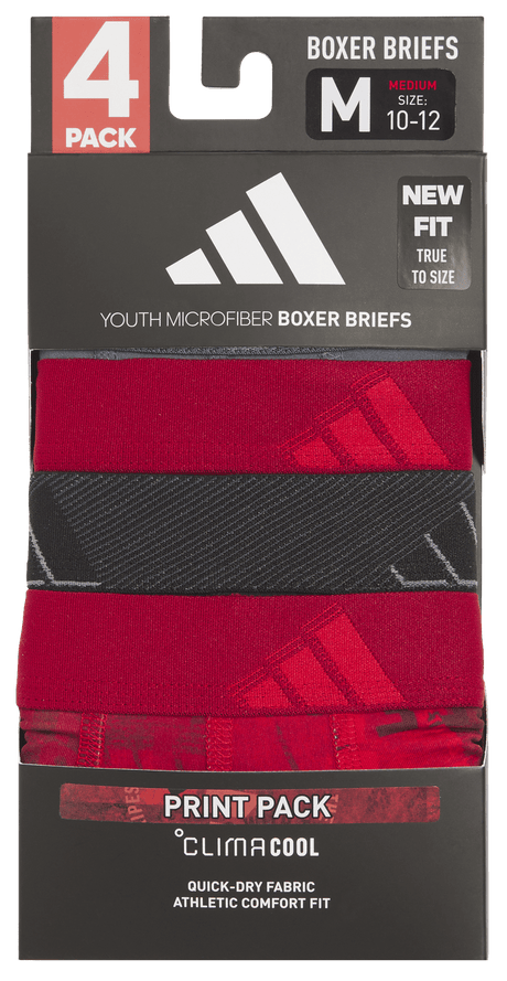 adidas Youth Microfiber Graphic 4-Pack Boxer Brief Youth Apparel Underwear & Socks