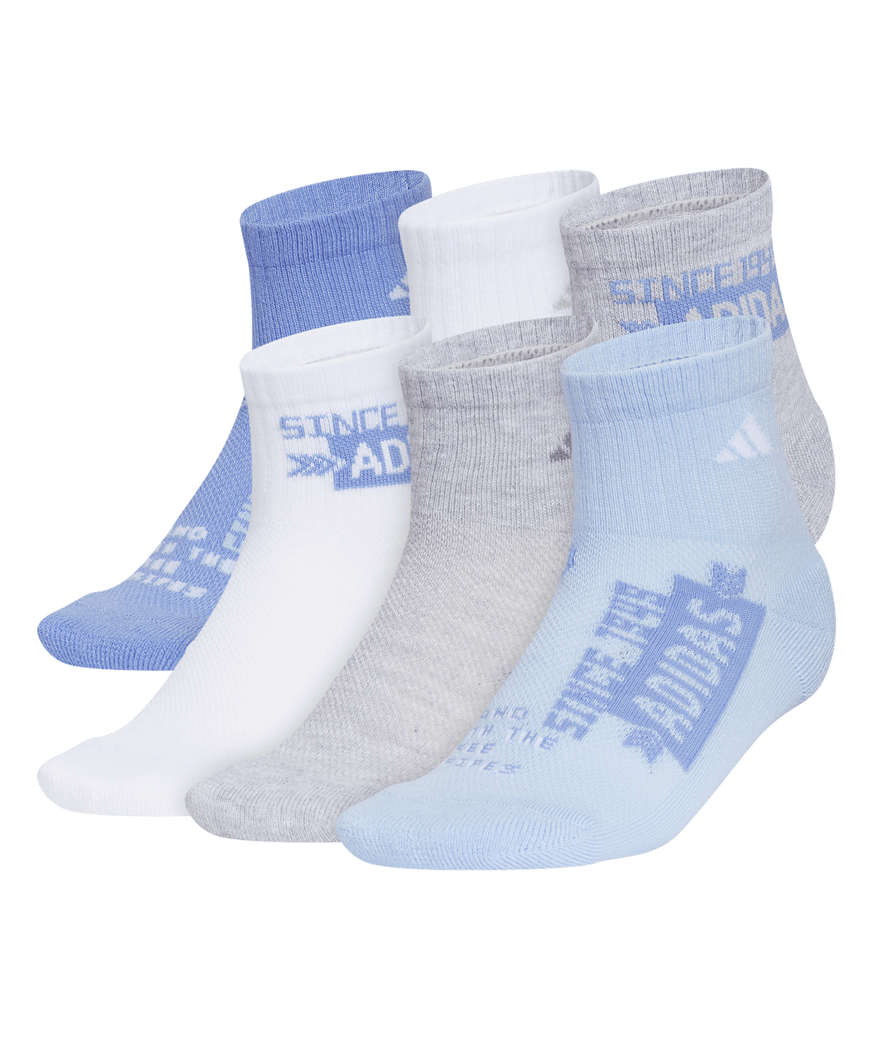 adidas Youth Cushioned Graphic Quarter Socks 6 Pairs Unisex Accessories Socks