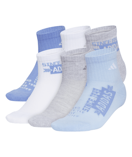 adidas Youth Cushioned Graphic Quarter Socks 6 Pairs Unisex Accessories Socks