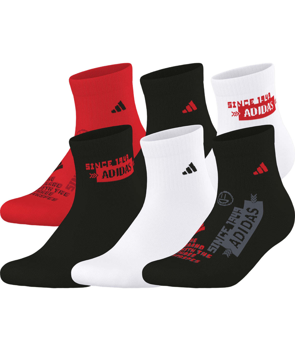 adidas Youth Cushioned Graphic Quarter Socks 6 Pairs Unisex Accessories Socks