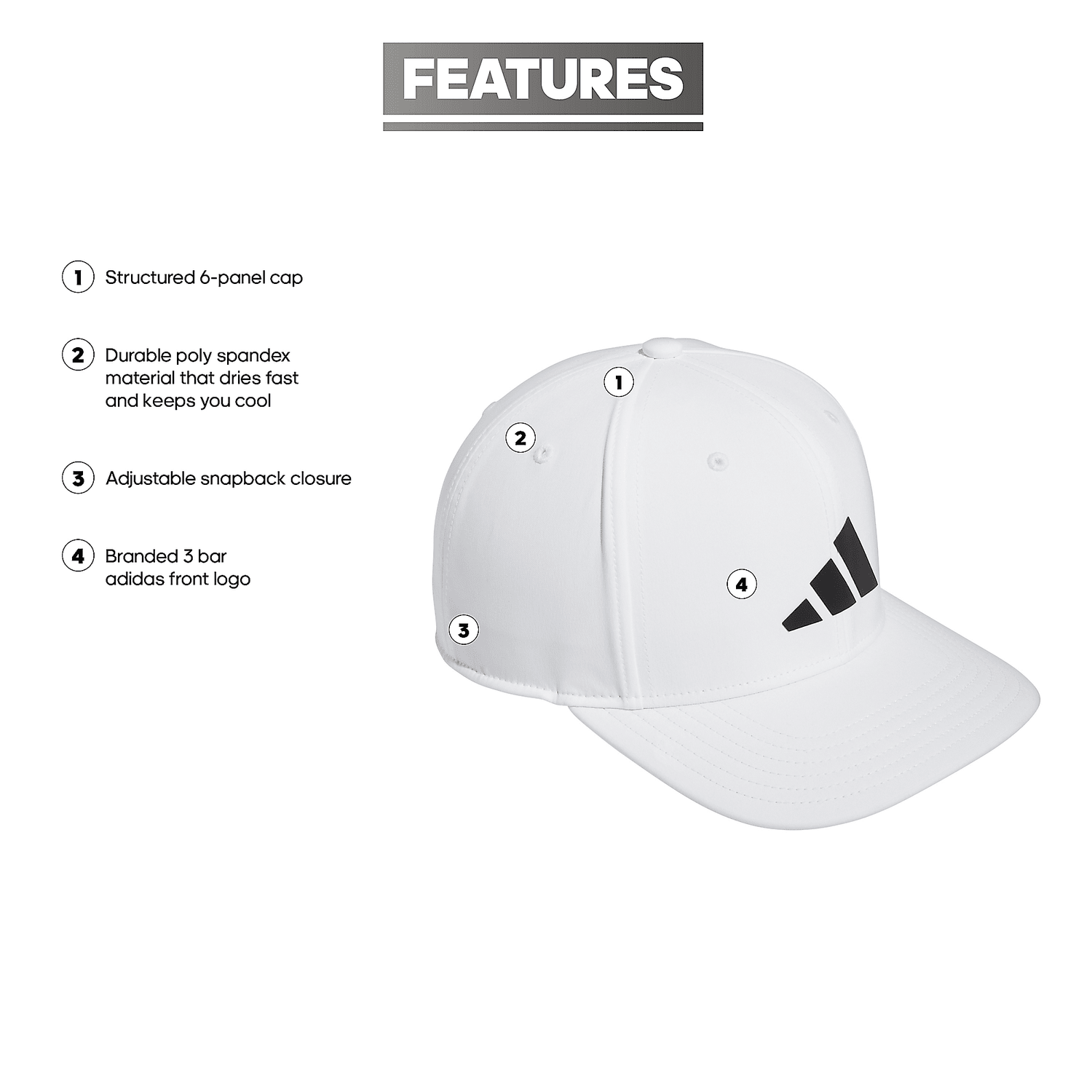 adidas 3-Bar Snapback Unisex Accessories Hats & Caps
