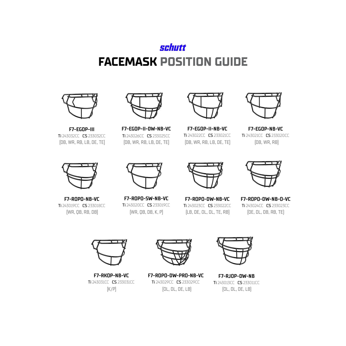 Schutt F7 ROPO-DW-O-NB-VC Football Facemask-14