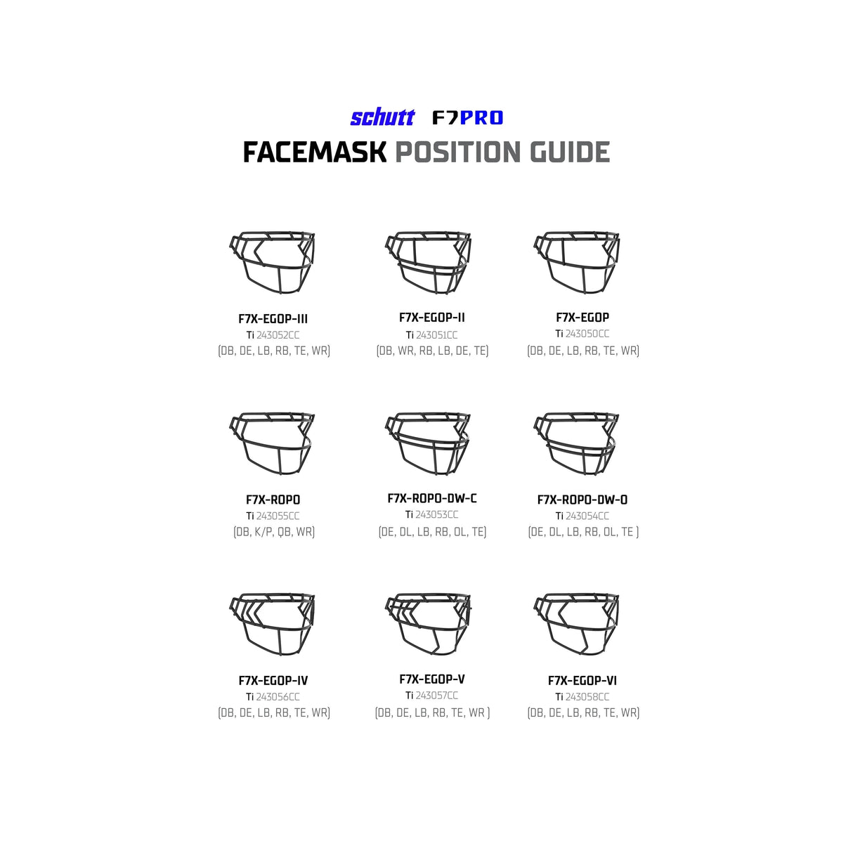 Schutt F7X-ROPO-DW-C Football Facemask-14