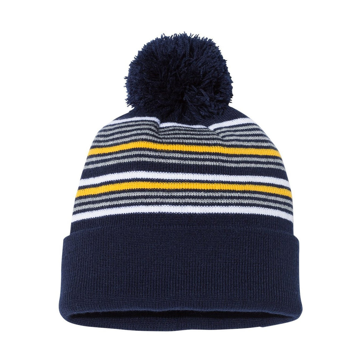 Sportsman 12" Striped Pom-Pom Cuffed Beanie