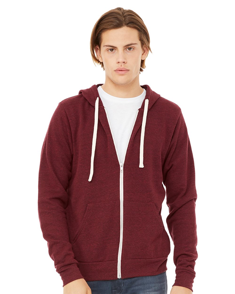BELLA + CANVAS Men's Triblend Sponge Fleece Full-Zip Hoodie Sweatshirt