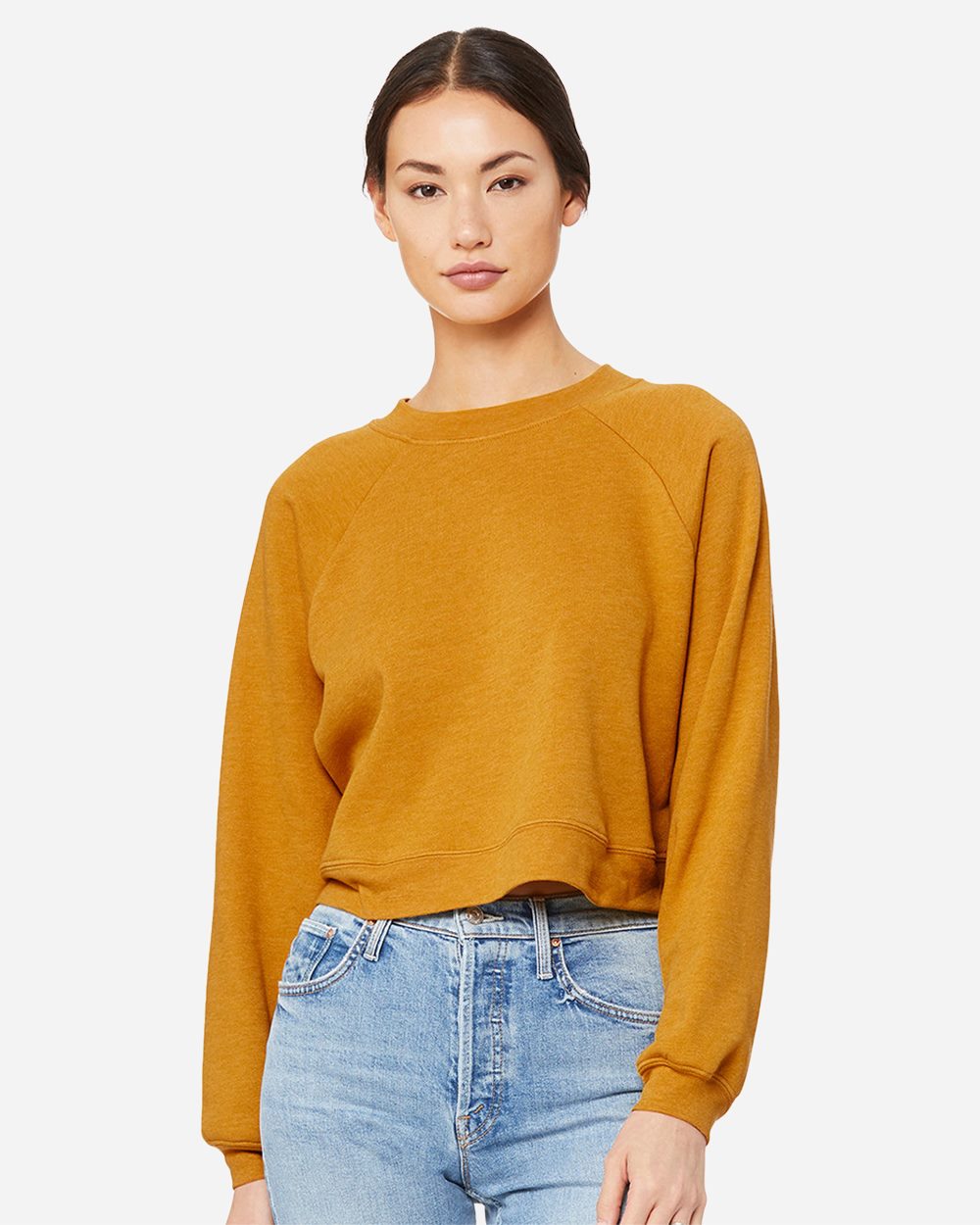 BELLA + CANVAS Women's Crop Raglan Fleece Crewneck Sweatshirt