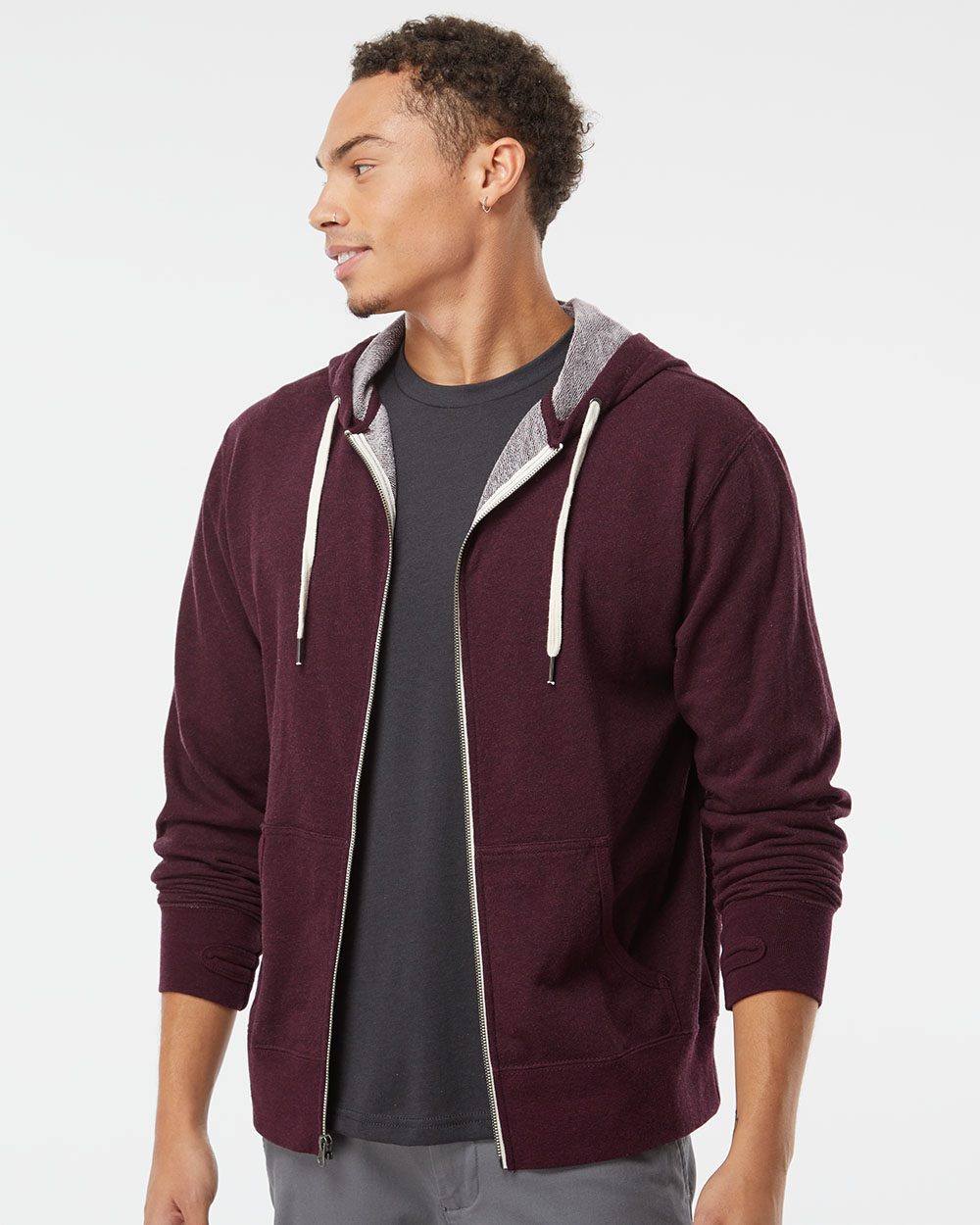 Independent Trading Co. Men's Heathered French Terry Full-Zip Hooded Sweatshirt