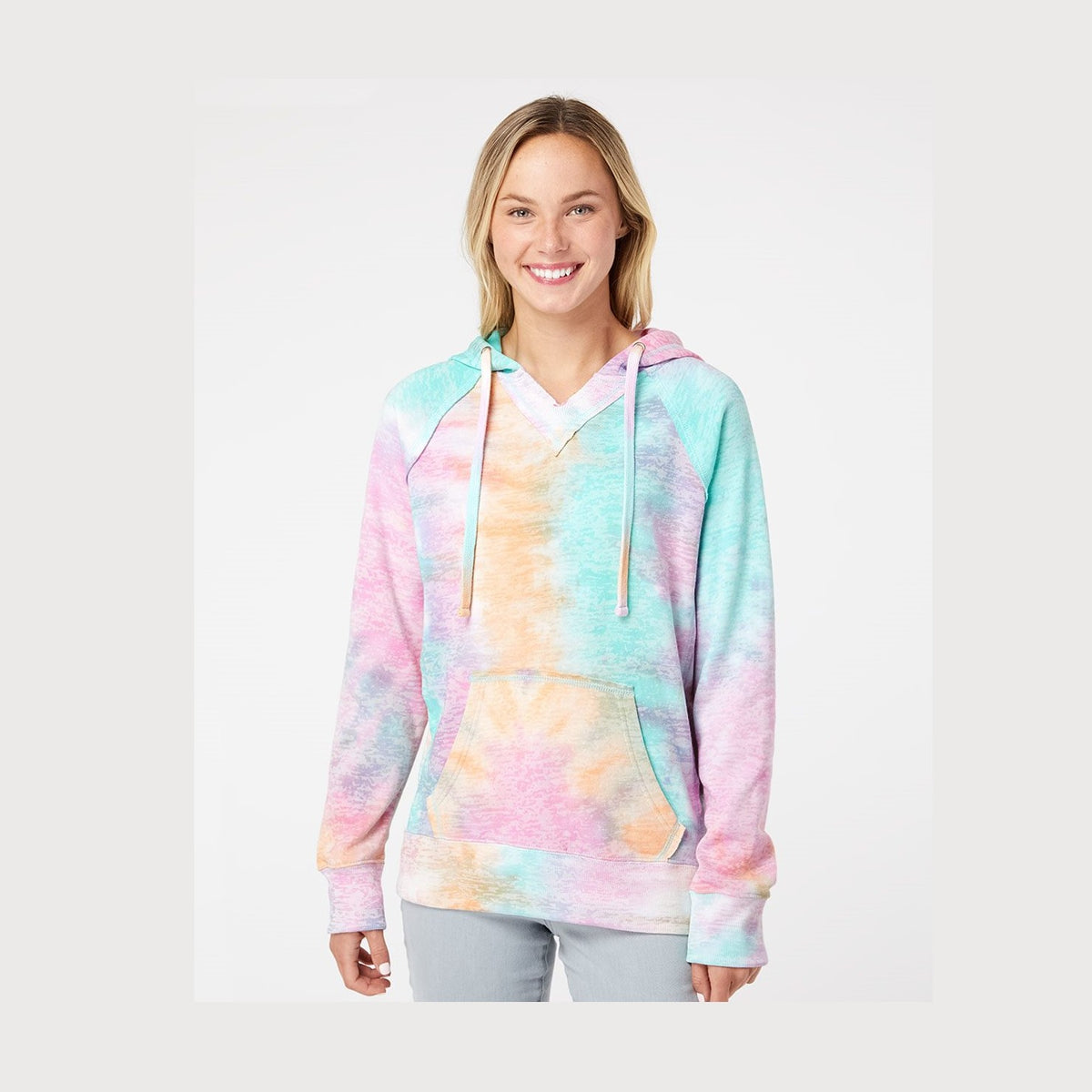 MV Sport Women’s Courtney Burnout V-Notch Hooded Sweatshirt