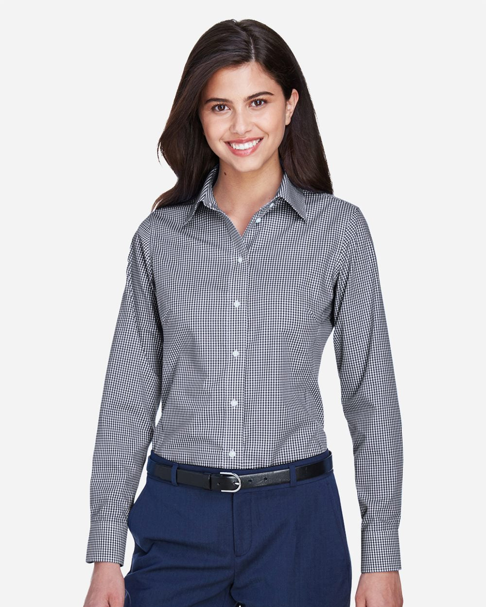 Devon & Jones Women's Crown Collection Gingham Check Woven Dress Shirt