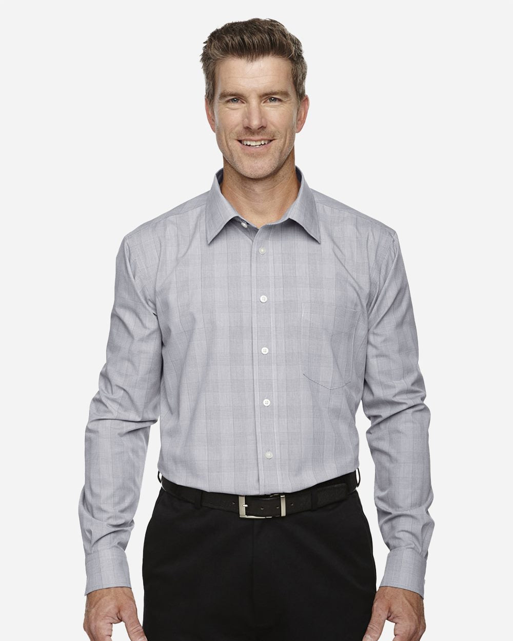 Devon & Jones Men's Crown Collection Glen Plaid Woven Dress Shirt