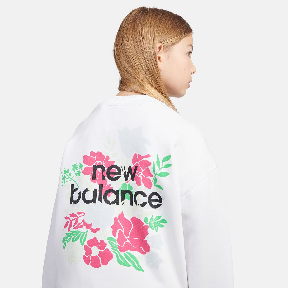New Balance Girls' Floral Back Graphic Crew-9