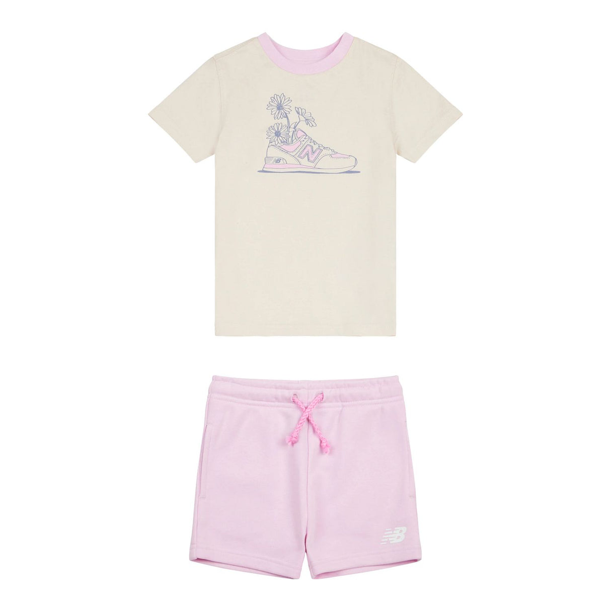 New Balance Girls' Floral Shoe Graphic Tee & Shorts Set-1