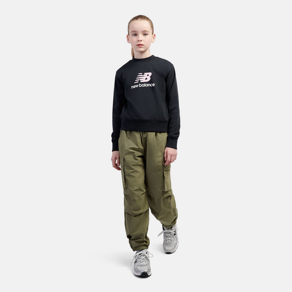 New Balance Girls' BB Stacked Logo Crew-4