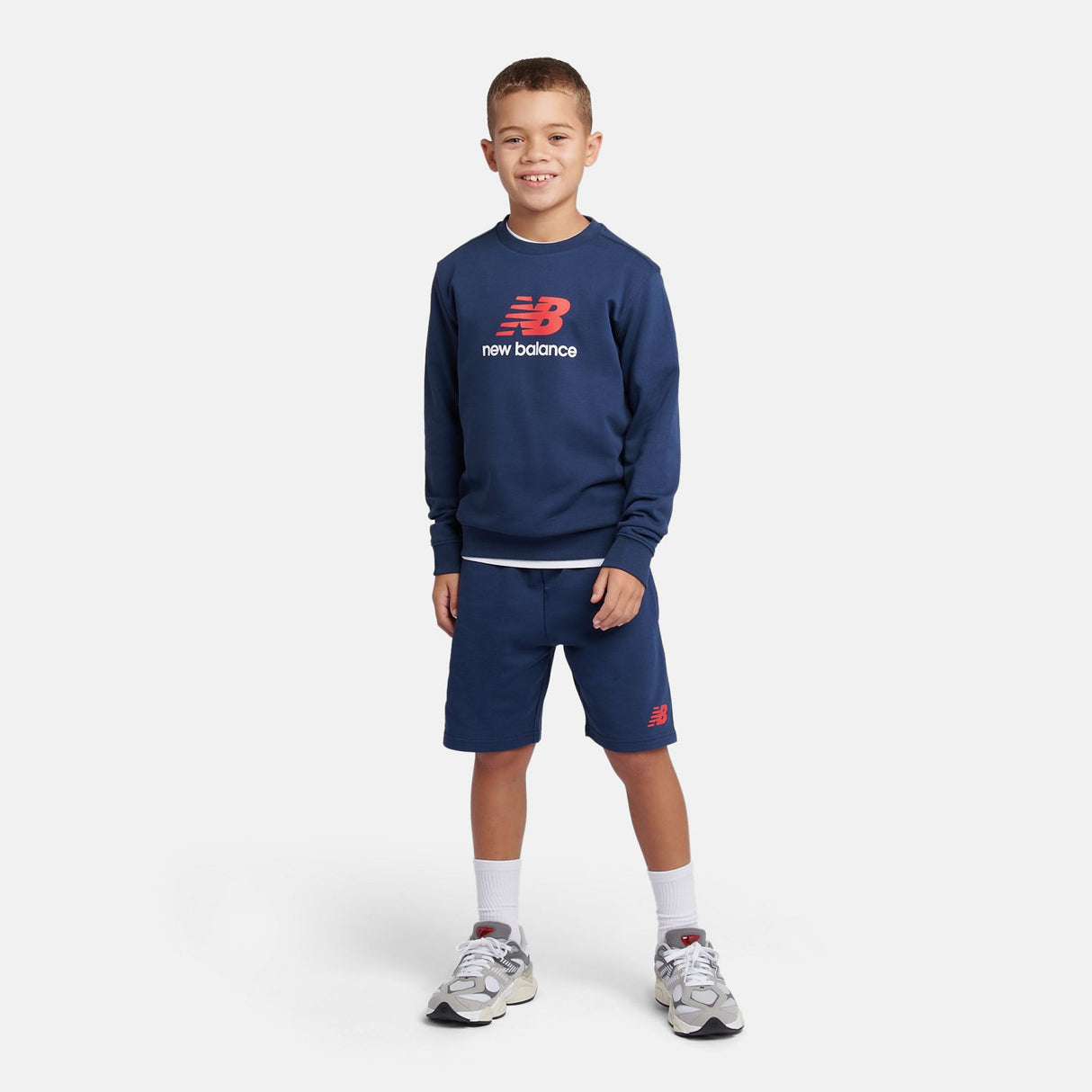 New Balance Boys' Brush Back Stacked Logo Crew-4