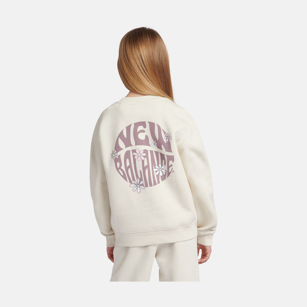 New Balance Girls' Brush Back Circle Floral Graphic Crew-7
