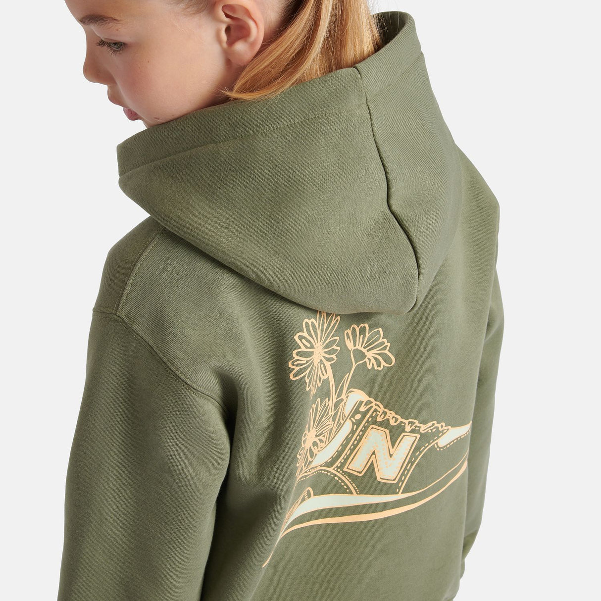 New Balance Girls' Brush Back Floral Sneaker Back Graphic Hoodie-11
