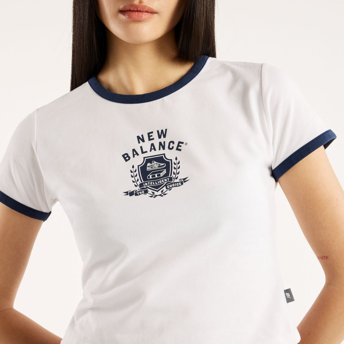 New Balance Women's Collegiate Badge Fitted Baby Ringer T-Shirt-3
